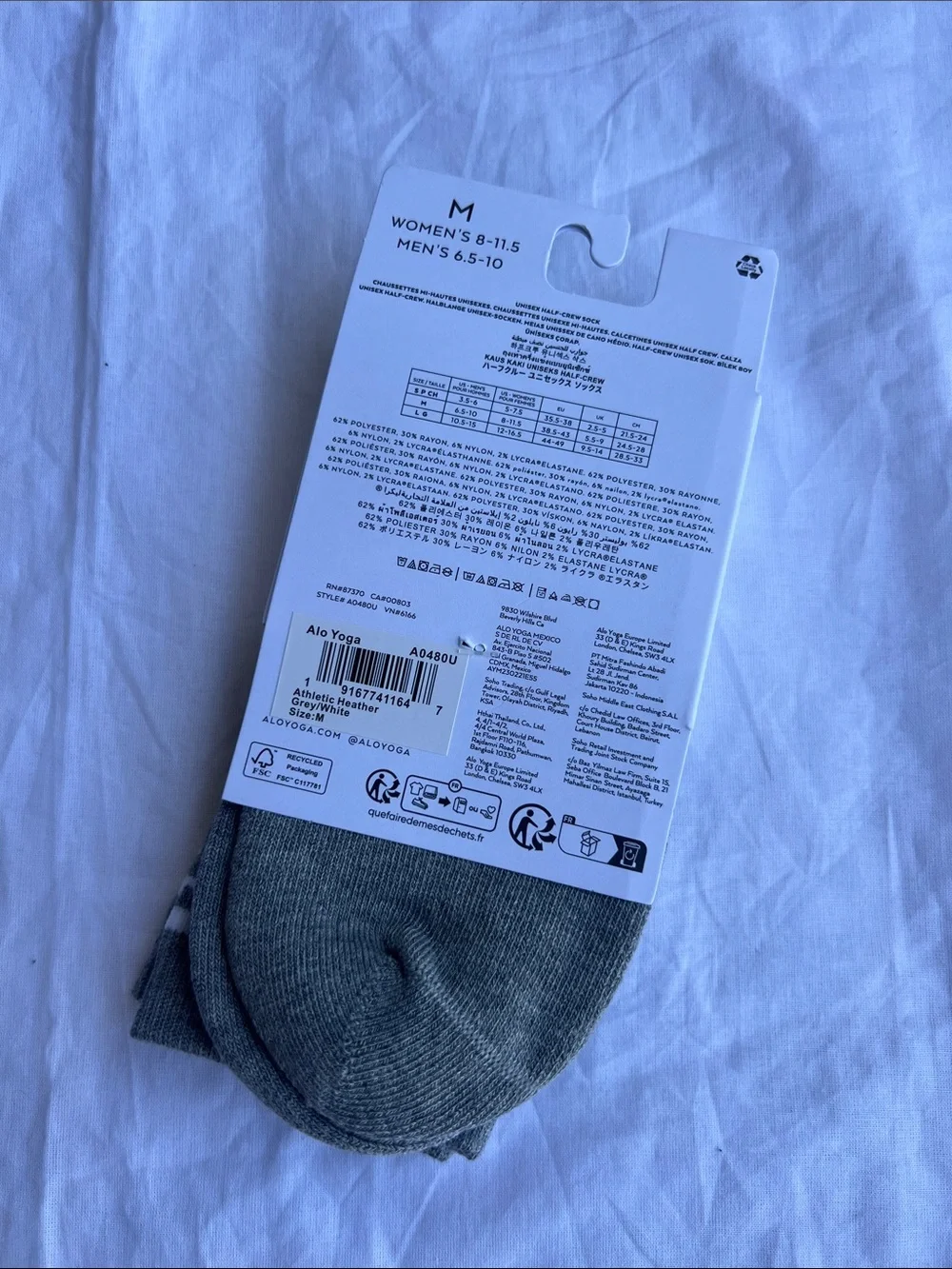 Alo Yoga Unisex Half-Crew Athletic Socks in Heather Grey with White
